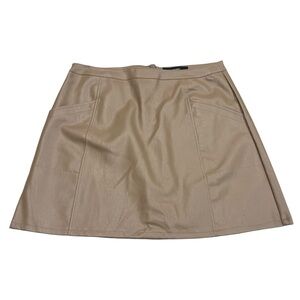 Vero Moda Pernille Faux‎ Vegan Leather Miniskirt Tan Pockets Back Zip Size XL